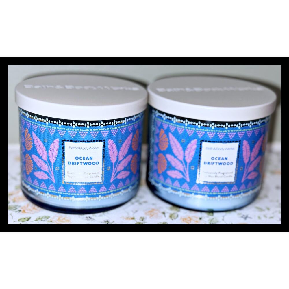 Lot of 2 Bath & Body Works Ocean Driftwood Large 3-Wick Scented Candle 14.5oz